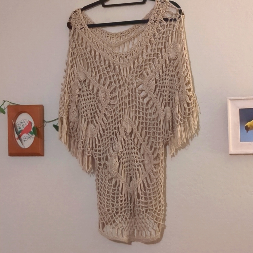 Vintage Crochet Boho Cover-up Top